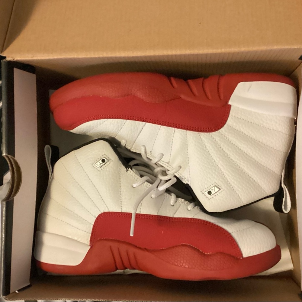 Jordan Retro 12 White and Red Sneakers Kids size 3Y